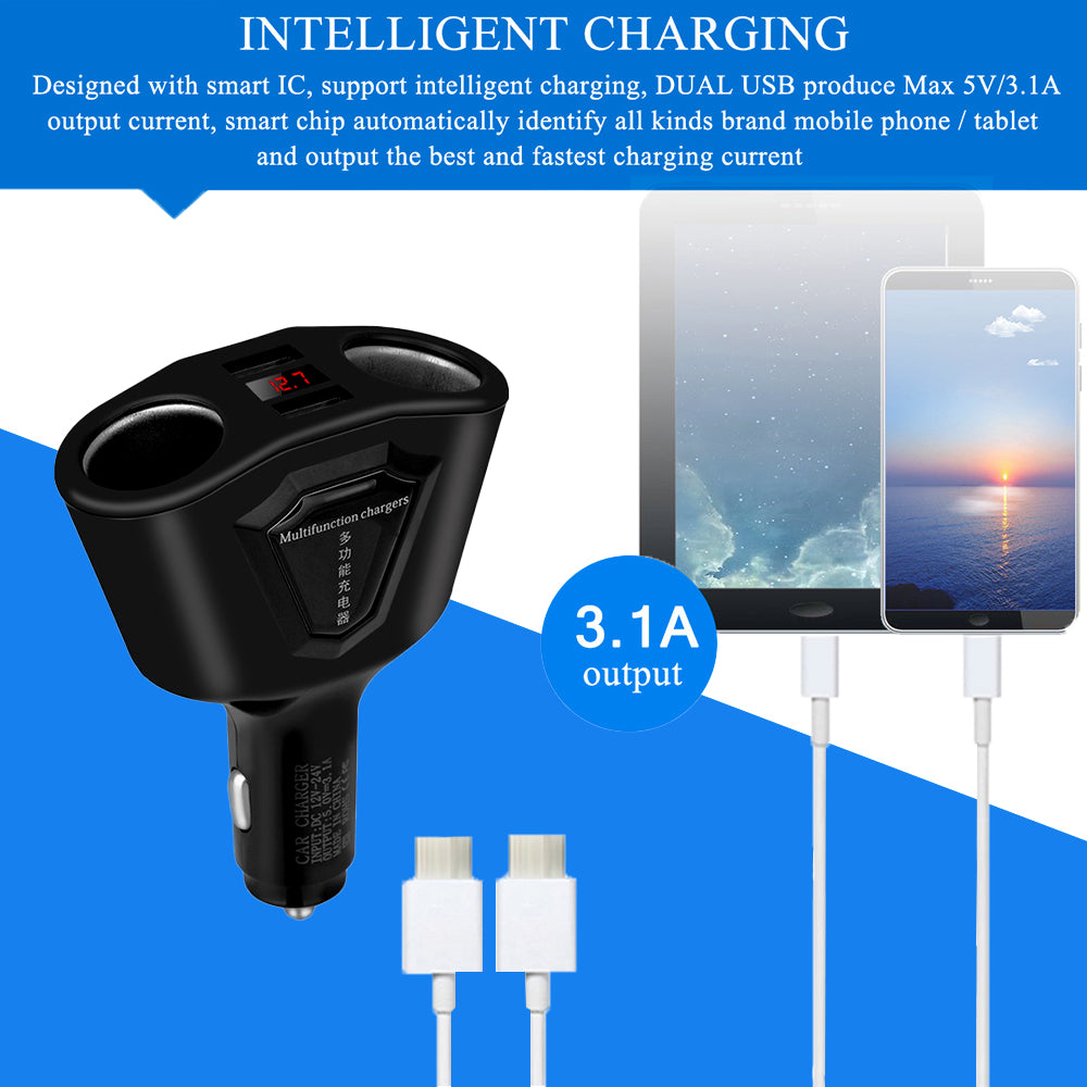 3.1A USB Car Charger with Cigarette Lighter Socket