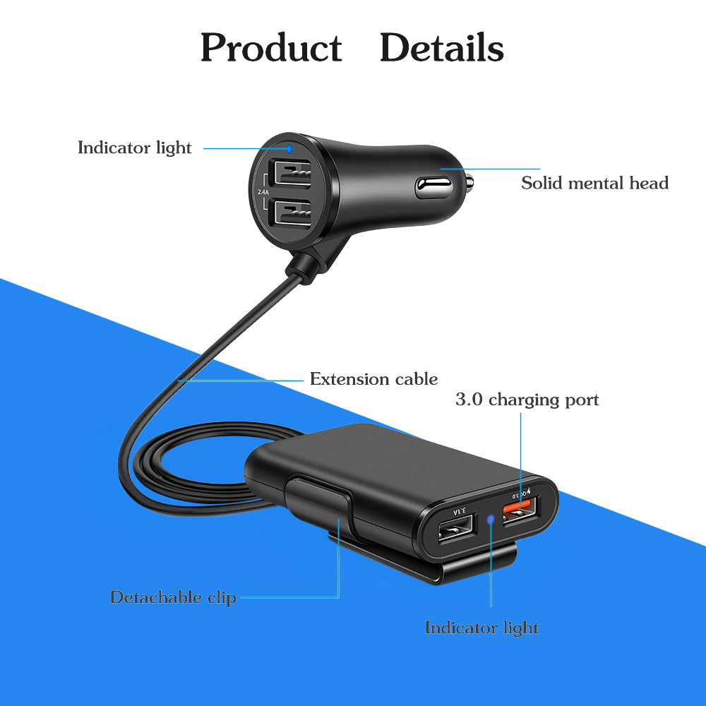 Smart USB 3.0 Quick Car Charger With A Clip