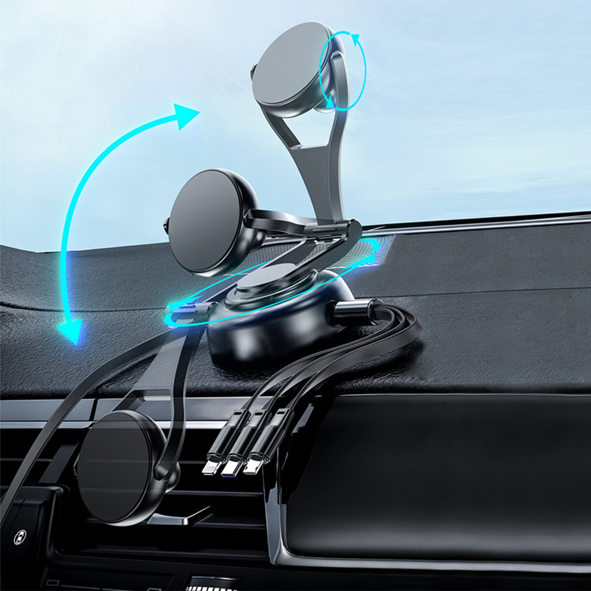 Tri-Cable Magnetic Car Mount Charger