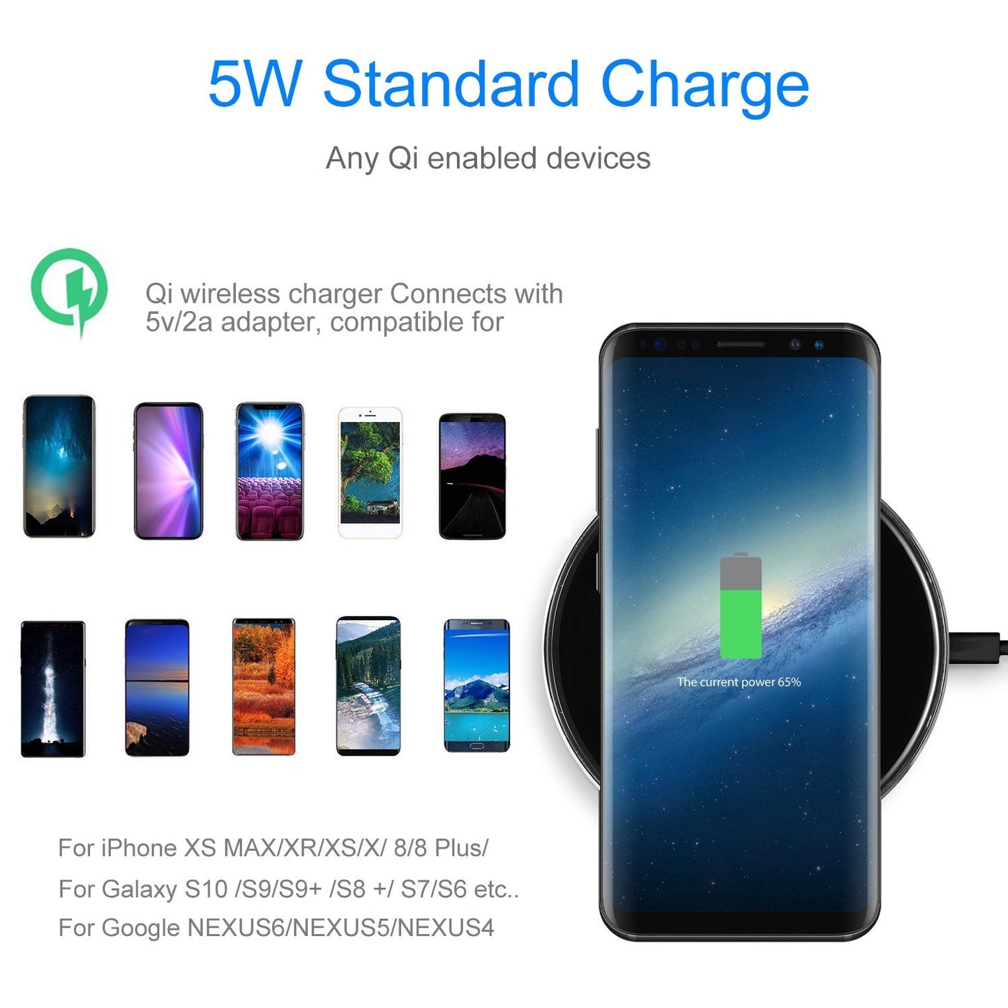 Wireless Charger Qi-Certified Ultra-Slim 5W Charging Pad for iPhone XS